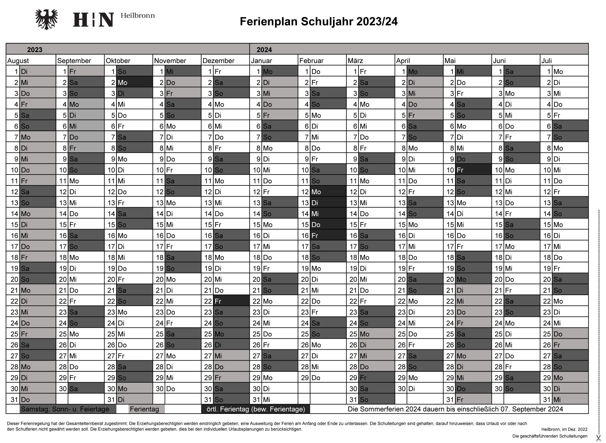 Ferienplan 23/24