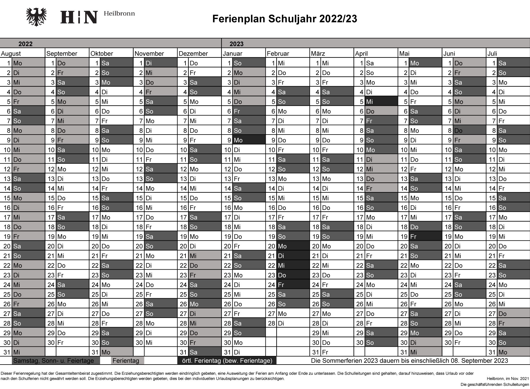 Ferienplan 2022 2023